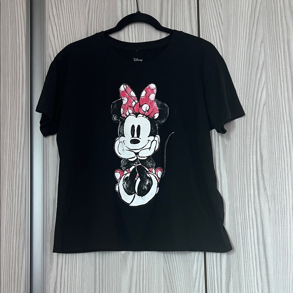 Disney Black Tee with Minnie Mouse and Pink Bow